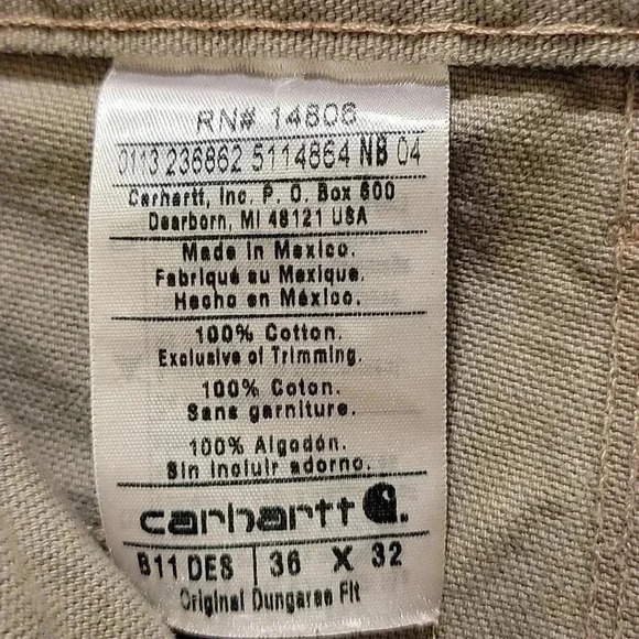 Carhartt Original Dungaree Fit Grey Carpenter Pants Size 36X32 - Picture 2 of 8